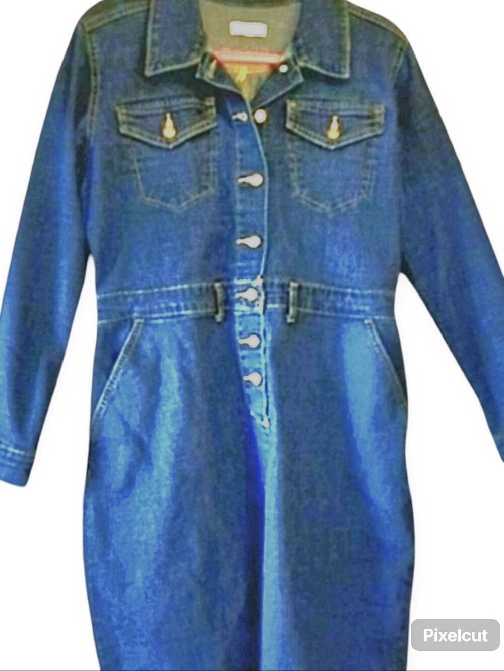 Calvin Klein Long Sleeve Blue Denim Dress Button-up